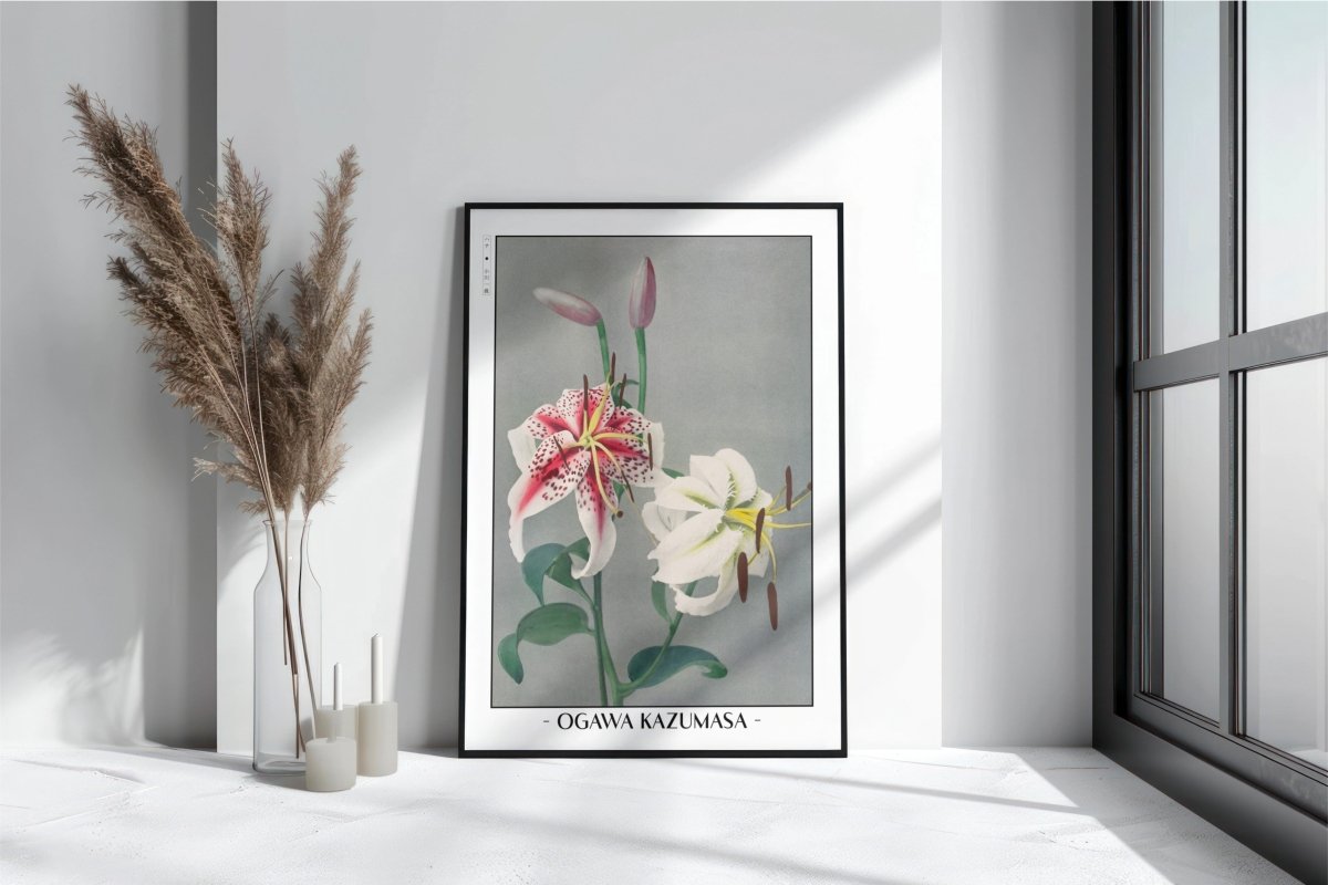 Ogawa Kazumasa - Japanese Lilies - Artist Name - Black Frame