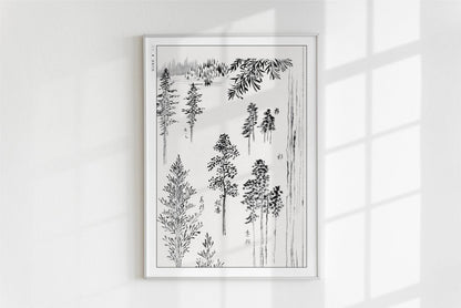 Hokusai - Pine Trees - Art Only - White Frame