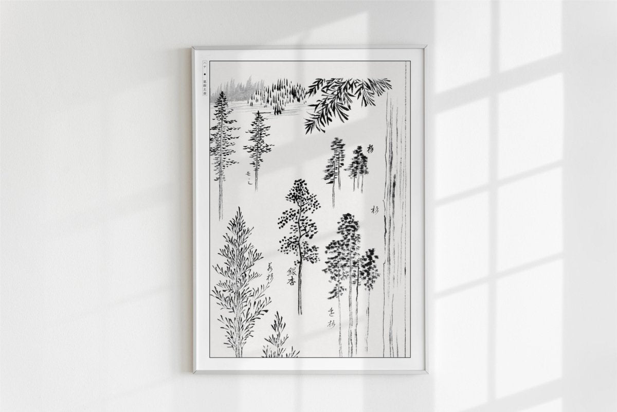 Hokusai - Pine Trees - Art Only - White Frame
