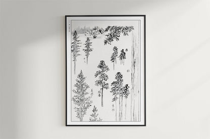 Hokusai - Pine Trees - Art Only - Black Frame