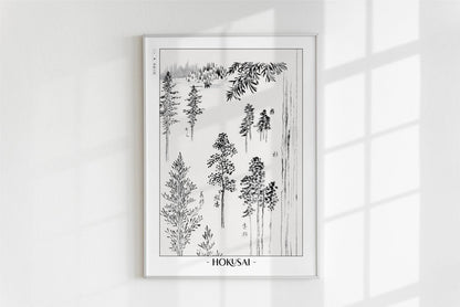 Hokusai - Pine Trees - Artist Name - White Frame