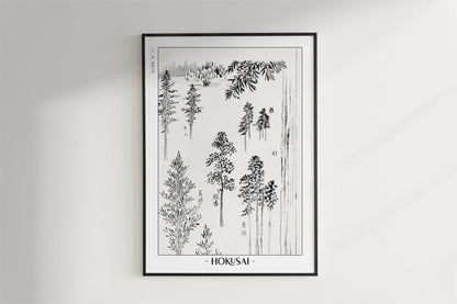 Hokusai - Pine Trees - Artist Name - Black Frame