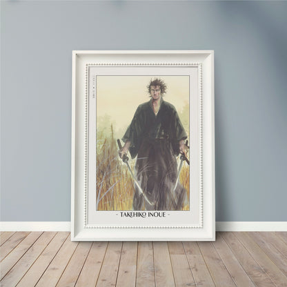 Explore Vagabond manga wall art by Takehiko Inoue. High-quality prints featuring legendary characters like Miyamoto Musashi and Sasaki Kojiro.