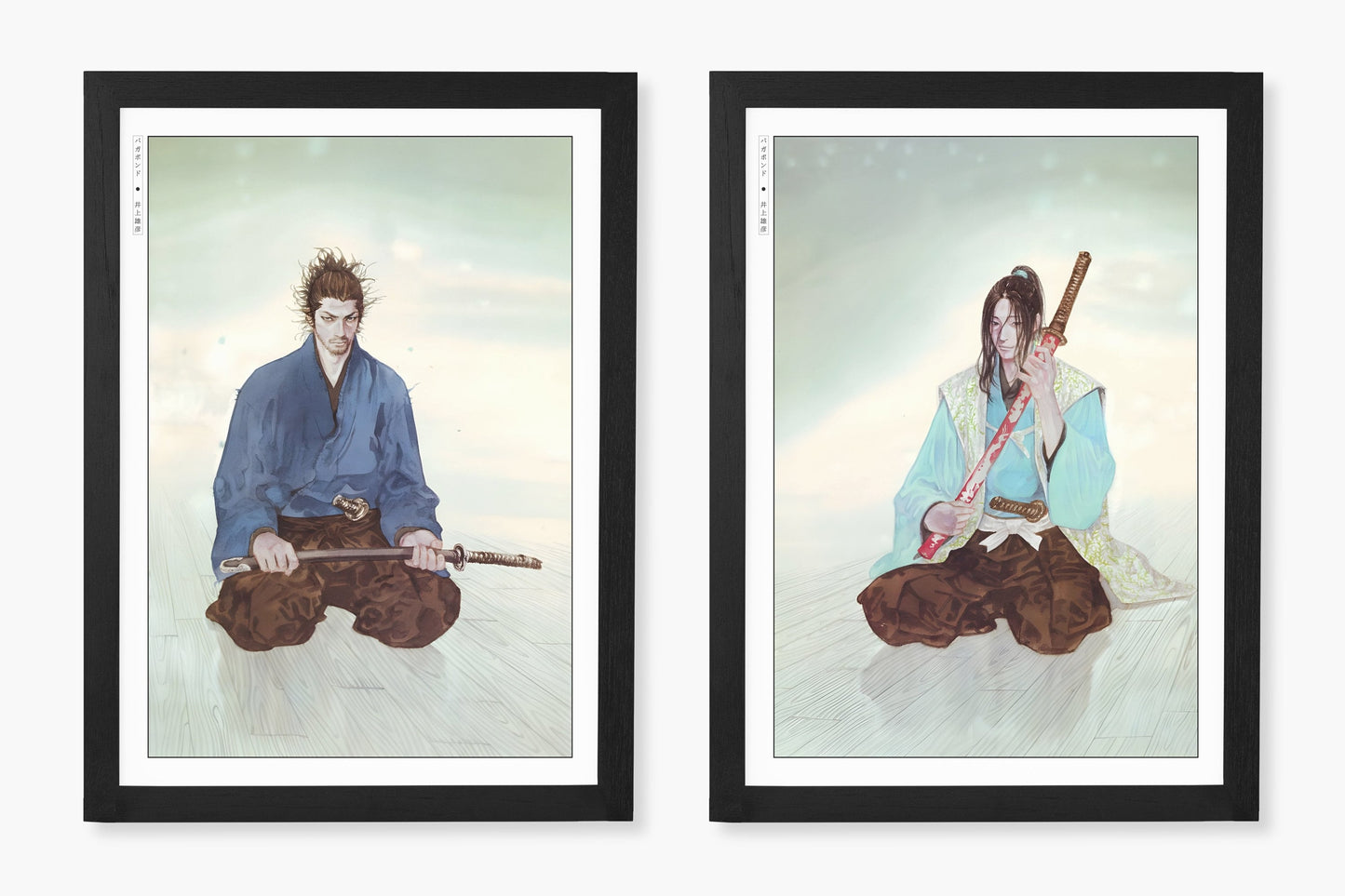 Add style to your space with the Set of 2 Vagabond Manga Wall Art. Featuring iconic characters like Miyamoto Musashi and Sasaki Kojiro, perfect for any room.