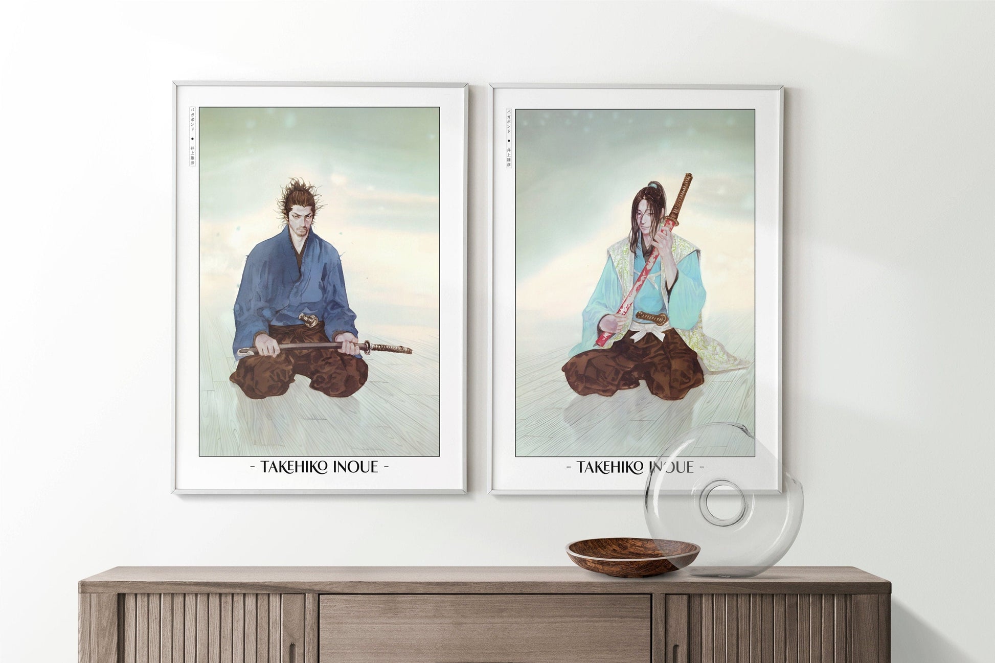 Add style to your space with the Set of 2 Vagabond Manga Wall Art. Featuring iconic characters like Miyamoto Musashi and Sasaki Kojiro, perfect for any room.