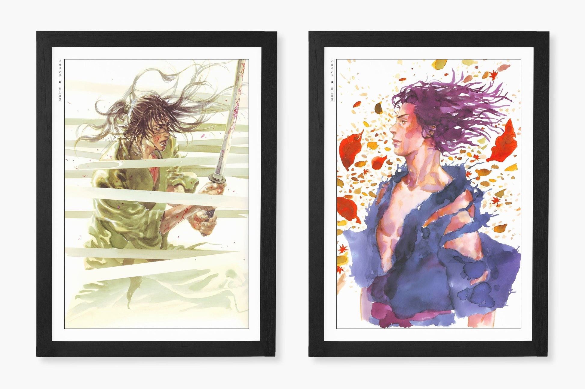 Add style to your space with the Set of 2 Vagabond Manga Wall Art. Featuring iconic characters like Miyamoto Musashi and Sasaki Kojiro, perfect for any room.