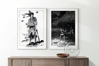 Add style to your space with the Set of 2 Vagabond Manga Wall Art. Featuring iconic characters like Miyamoto Musashi and Sasaki Kojiro, perfect for any room.