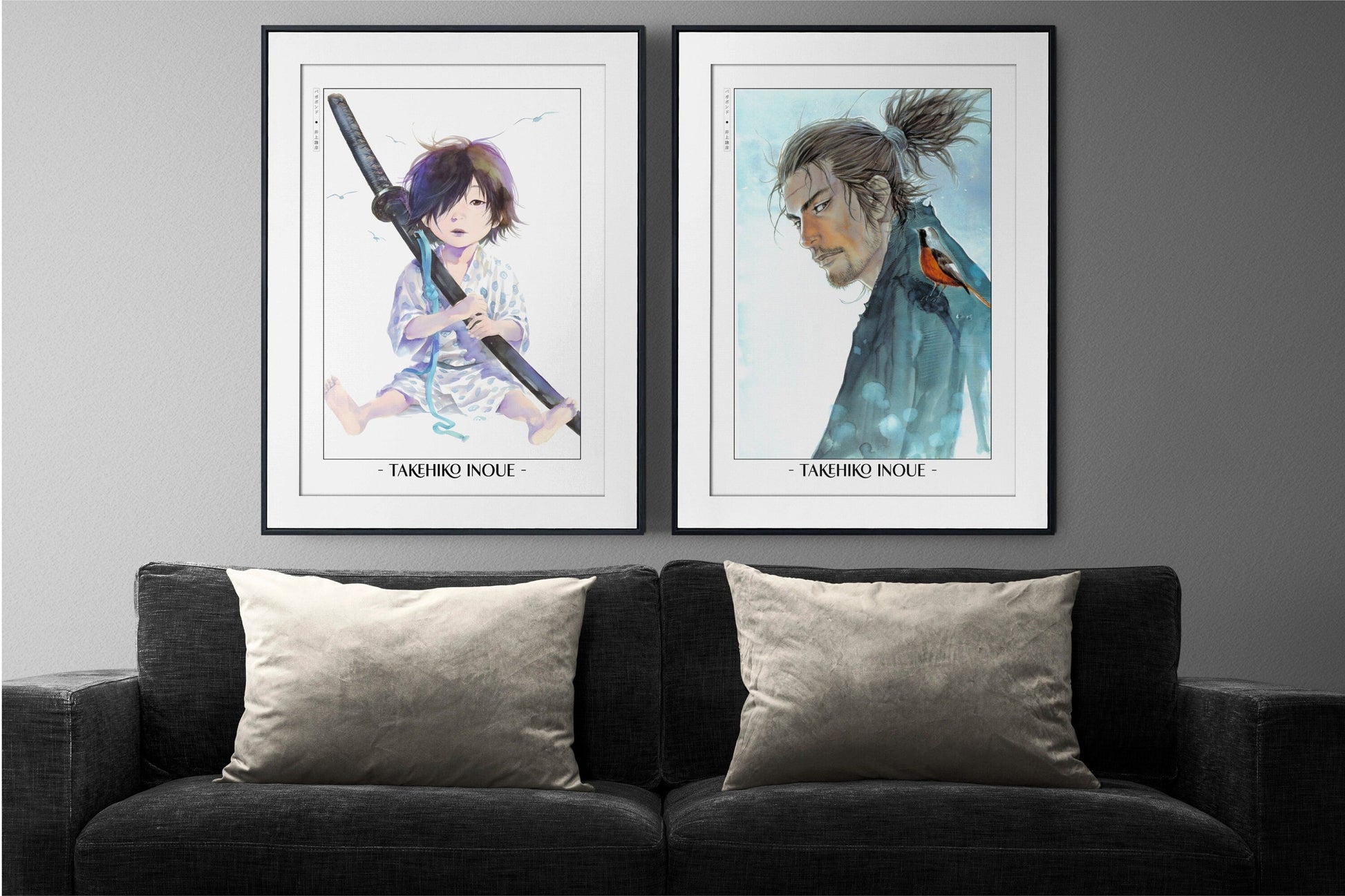 Add style to your space with the Set of 2 Vagabond Manga Wall Art. Featuring iconic characters like Miyamoto Musashi and Sasaki Kojiro, perfect for any room.