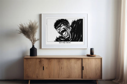 Honor Kentaro MiuraÕs legacy with this Berserk manga art print. Bring the intensity and intricate artistry of his work into your home with this striking print.