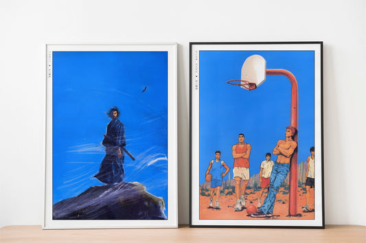 Add style to your space with the Set of 2 Vagabond Manga Wall Art. Featuring iconic characters like Miyamoto Musashi and Sasaki Kojiro, perfect for any room.