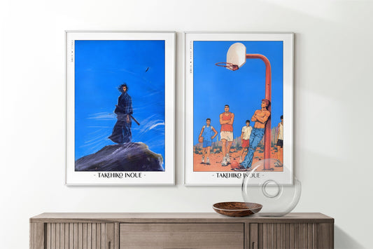 Add style to your space with the Set of 2 Vagabond Manga Wall Art. Featuring iconic characters like Miyamoto Musashi and Sasaki Kojiro, perfect for any room.