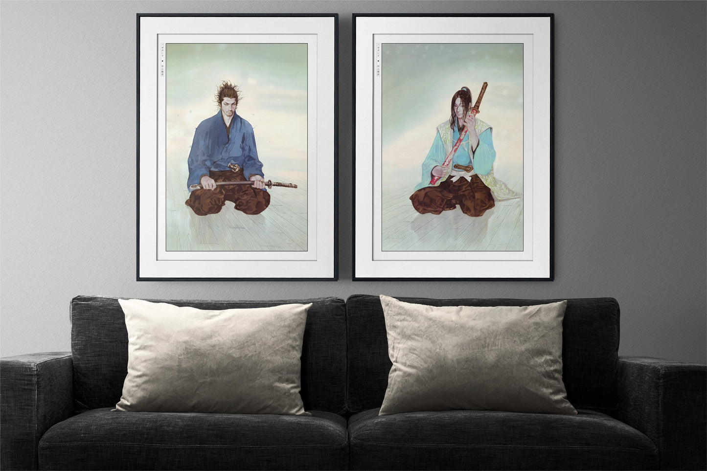 Add style to your space with the Set of 2 Vagabond Manga Wall Art. Featuring iconic characters like Miyamoto Musashi and Sasaki Kojiro, perfect for any room.