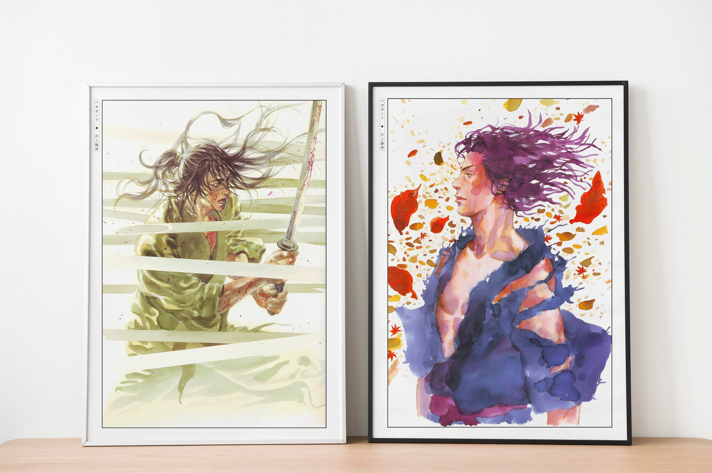 Add style to your space with the Set of 2 Vagabond Manga Wall Art. Featuring iconic characters like Miyamoto Musashi and Sasaki Kojiro, perfect for any room.