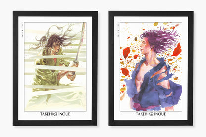 Add style to your space with the Set of 2 Vagabond Manga Wall Art. Featuring iconic characters like Miyamoto Musashi and Sasaki Kojiro, perfect for any room.