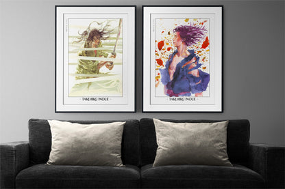 Add style to your space with the Set of 2 Vagabond Manga Wall Art. Featuring iconic characters like Miyamoto Musashi and Sasaki Kojiro, perfect for any room.