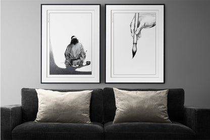 Add style to your space with the Set of 2 Vagabond Manga Wall Art. Featuring iconic characters like Miyamoto Musashi and Sasaki Kojiro, perfect for any room.