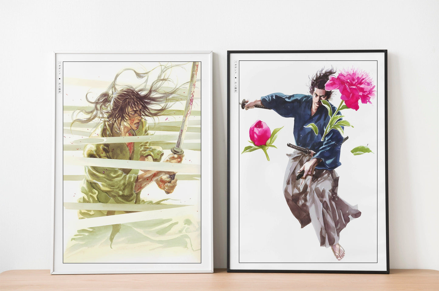 Add style to your space with the Set of 2 Vagabond Manga Wall Art. Featuring iconic characters like Miyamoto Musashi and Sasaki Kojiro, perfect for any room.