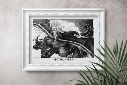 Honor Kentaro MiuraÕs legacy with this Berserk manga art print. Bring the intensity and intricate artistry of his work into your home with this striking print.