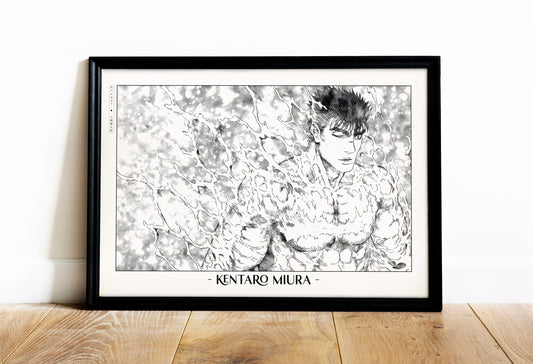 Honor Kentaro MiuraÕs legacy with this Berserk manga art print. Bring the intensity and intricate artistry of his work into your home with this striking print.