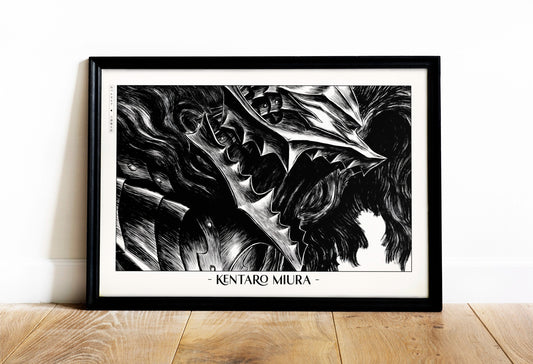 Honor Kentaro MiuraÕs legacy with this Berserk manga art print. Bring the intensity and intricate artistry of his work into your home with this striking print.