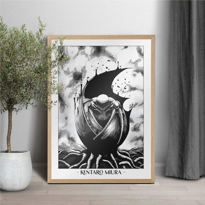 Honor Kentaro MiuraÕs legacy with this Berserk manga art print. Bring the intensity and intricate artistry of his work into your home with this striking print.