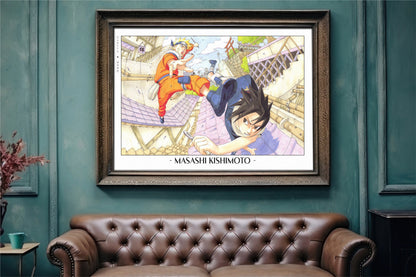 Experience the vibrant world of ninjas with this stunning manga wall art, showcasing the artistry of Masashi Kishimoto. Purchase online with Eastern Archivals.