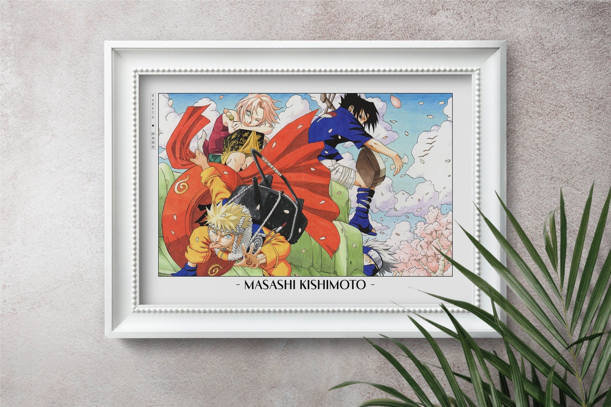 Experience the vibrant world of ninjas with this stunning manga wall art, showcasing the artistry of Masashi Kishimoto. Purchase online with Eastern Archivals.