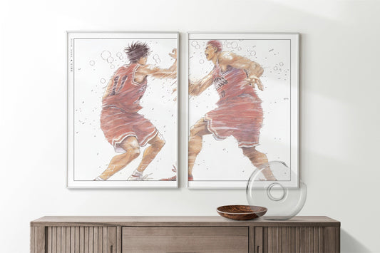 Transform your space with the Set of 2 Slam Dunk Manga Art Prints, featuring dynamic artwork that captures the energy and passion of basketball in every scene.