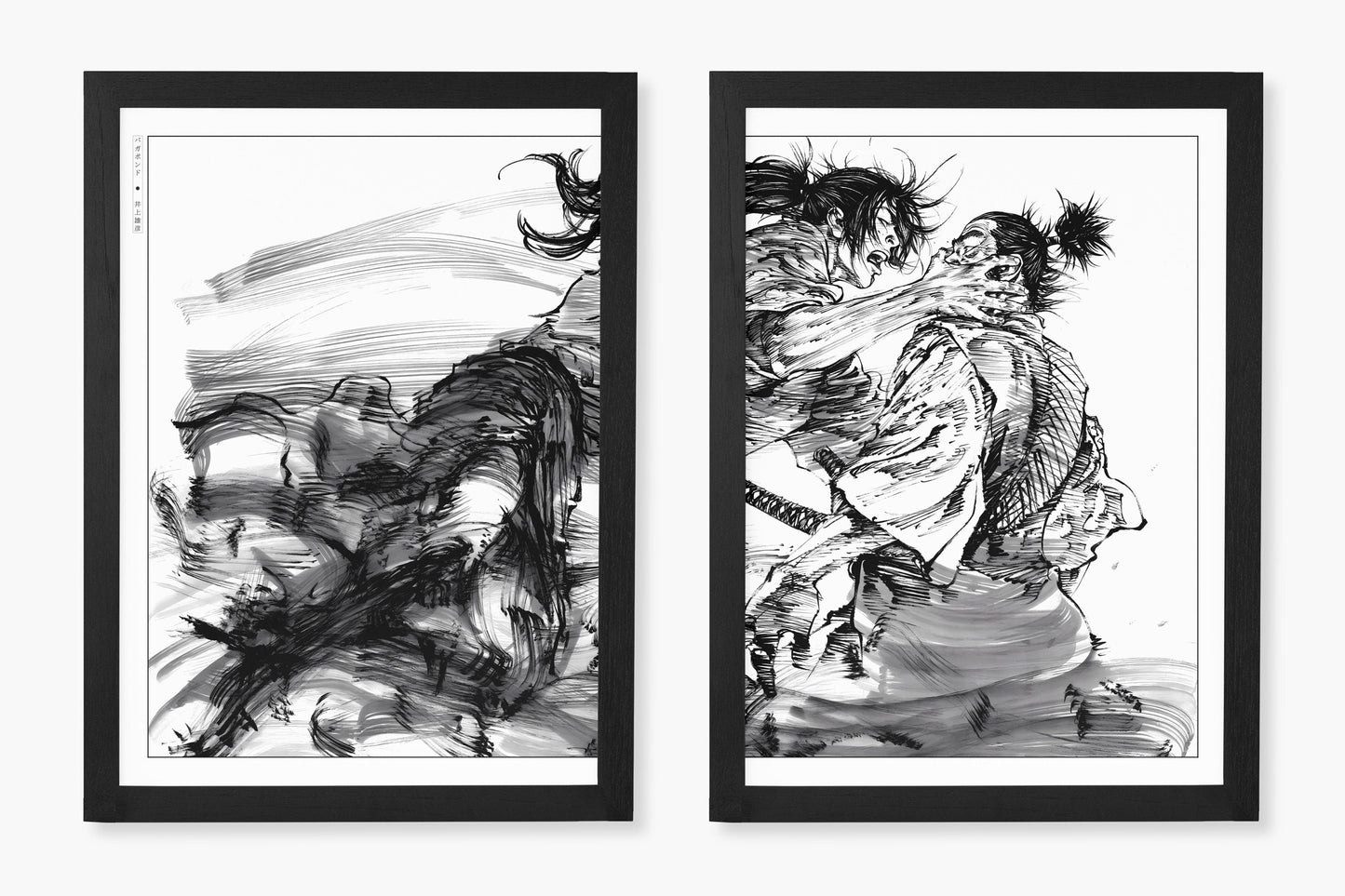 Add style to your space with the Set of 2 Vagabond Manga Wall Art. Featuring iconic characters like Miyamoto Musashi and Sasaki Kojiro, perfect for any room.