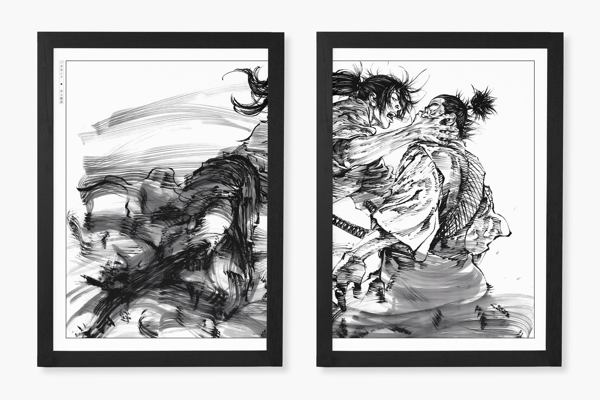 Add style to your space with the Set of 2 Vagabond Manga Wall Art. Featuring iconic characters like Miyamoto Musashi and Sasaki Kojiro, perfect for any room.