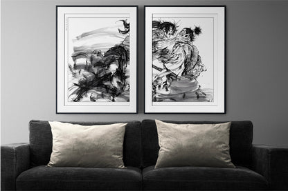 Add style to your space with the Set of 2 Vagabond Manga Wall Art. Featuring iconic characters like Miyamoto Musashi and Sasaki Kojiro, perfect for any room.