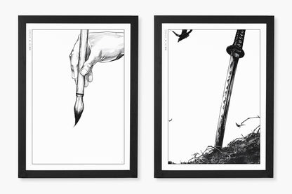 Add style to your space with the Set of 2 Vagabond Manga Wall Art. Featuring iconic characters like Miyamoto Musashi and Sasaki Kojiro, perfect for any room.