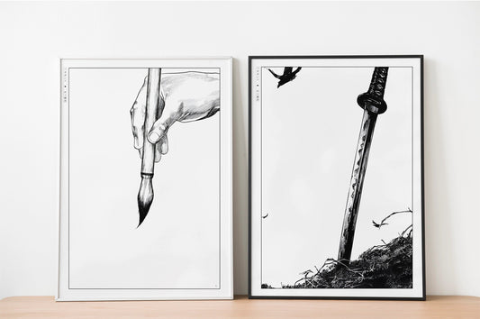 Add style to your space with the Set of 2 Vagabond Manga Wall Art. Featuring iconic characters like Miyamoto Musashi and Sasaki Kojiro, perfect for any room.