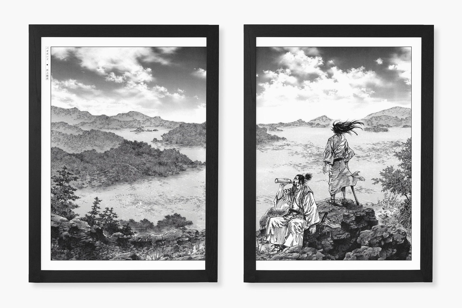 Add style to your space with the Set of 2 Vagabond Manga Wall Art. Featuring iconic characters like Miyamoto Musashi and Sasaki Kojiro, perfect for any room.