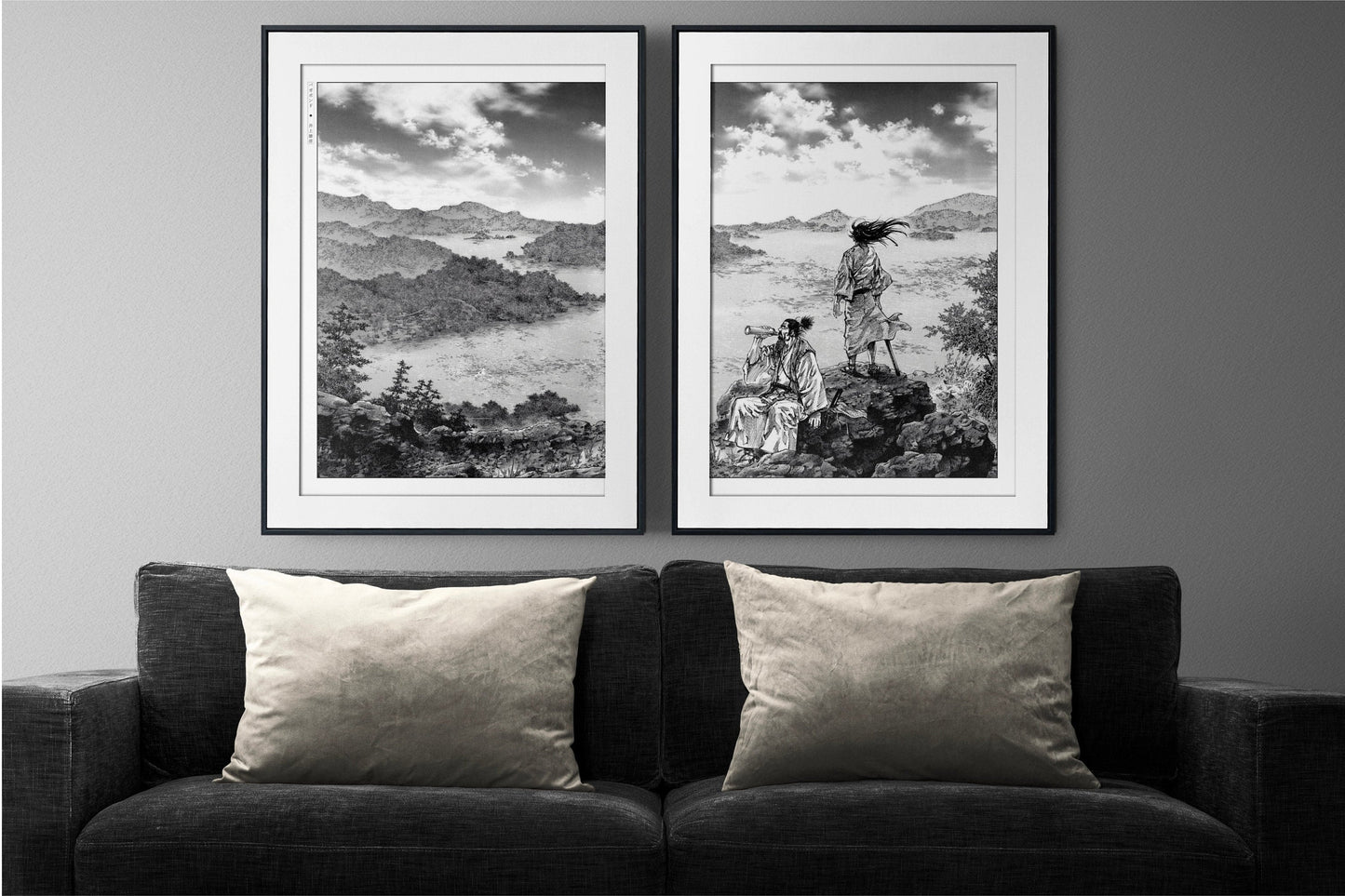 Add style to your space with the Set of 2 Vagabond Manga Wall Art. Featuring iconic characters like Miyamoto Musashi and Sasaki Kojiro, perfect for any room.