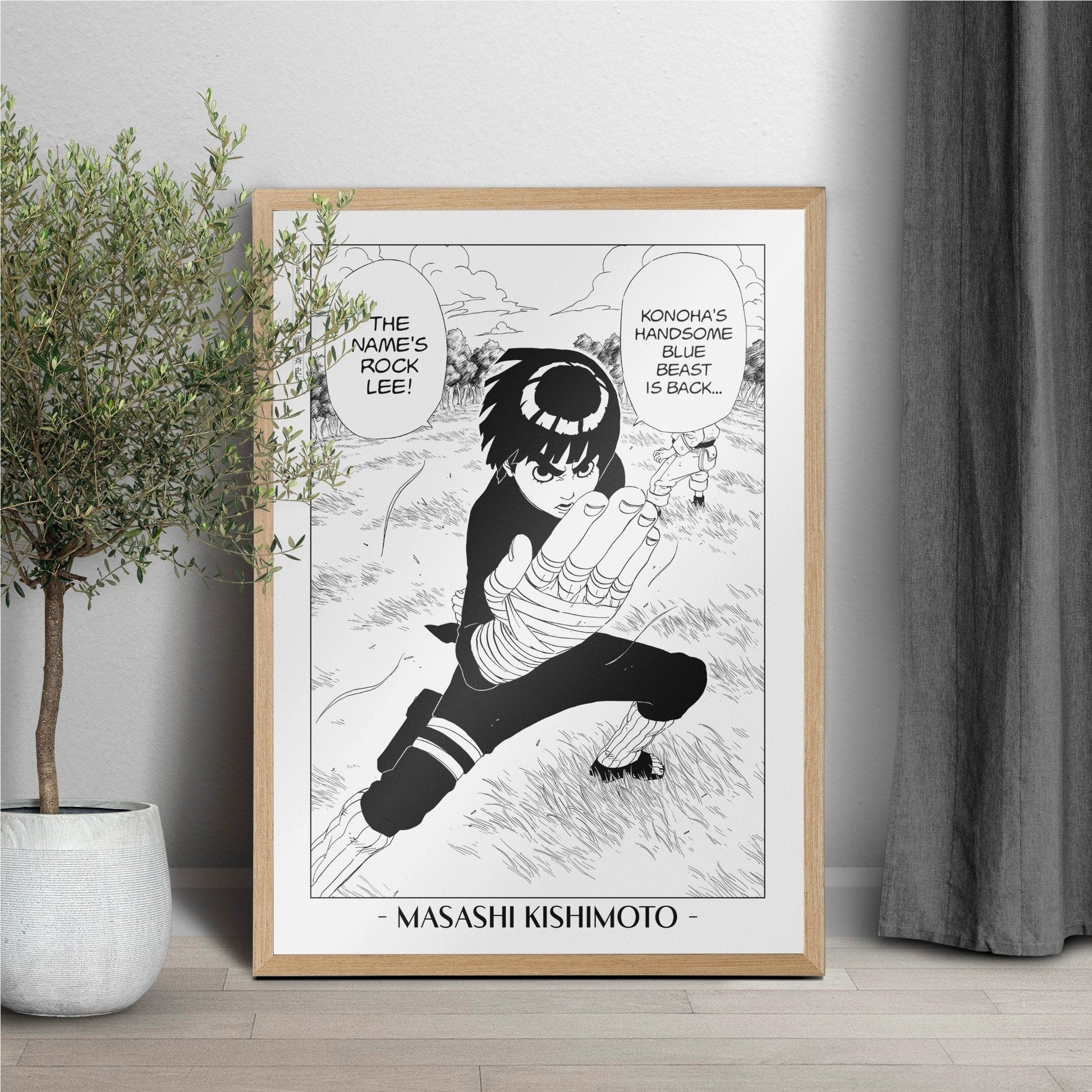 Experience the vibrant world of ninjas with this stunning manga wall art, showcasing the artistry of Masashi Kishimoto. Purchase online with Eastern Archivals.