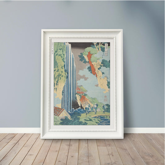 Explore HokusaiÕs Waterfall Ukiyo-e wall art. Stunning Japanese woodblock prints that add a touch of natureÕs elegance and timeless craftsmanship to your space.