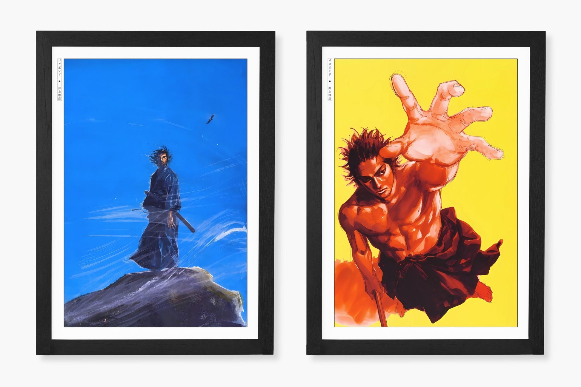 Add style to your space with the Set of 2 Vagabond Manga Wall Art. Featuring iconic characters like Miyamoto Musashi and Sasaki Kojiro, perfect for any room.