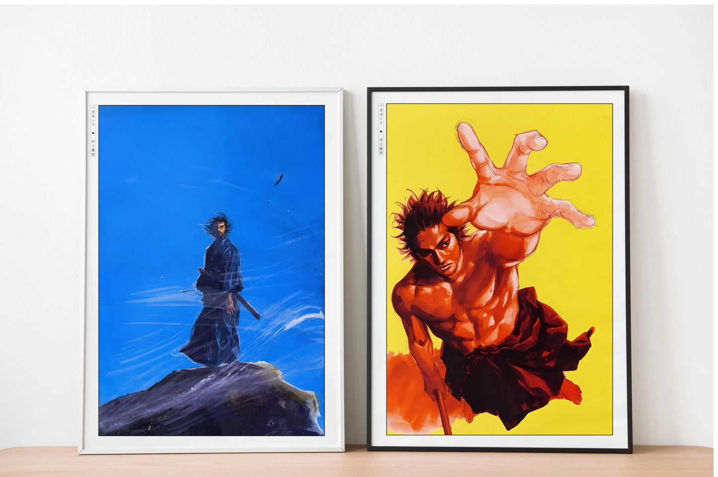 Add style to your space with the Set of 2 Vagabond Manga Wall Art. Featuring iconic characters like Miyamoto Musashi and Sasaki Kojiro, perfect for any room.