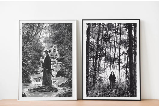 Add style to your space with the Set of 2 Vagabond Manga Wall Art. Featuring iconic characters like Miyamoto Musashi and Sasaki Kojiro, perfect for any room.