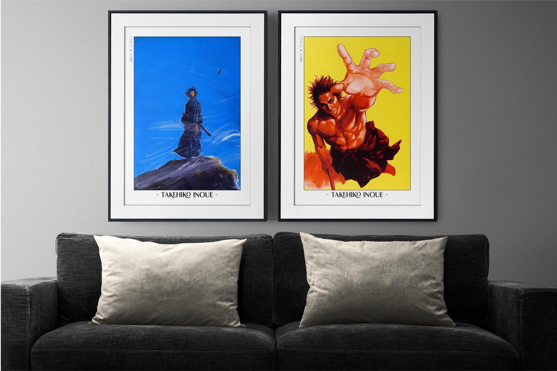 Add style to your space with the Set of 2 Vagabond Manga Wall Art. Featuring iconic characters like Miyamoto Musashi and Sasaki Kojiro, perfect for any room.