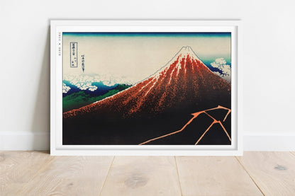 Hokusai - Storm Below Mount Fuji - Art Only - White Frame