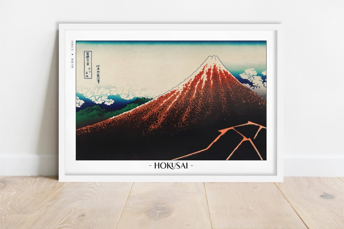 Hokusai - Storm Below Mount Fuji - Artist Name - White Frame