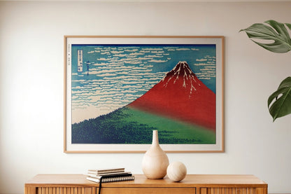 Hokusai - Red Fuji - Art Only with Decor