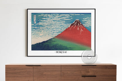 Hokusai - Red Fuji - Artist Name with Decor