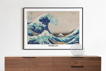Hokusai - The Great Wave Off Kanagawa - Artist Name with Decor