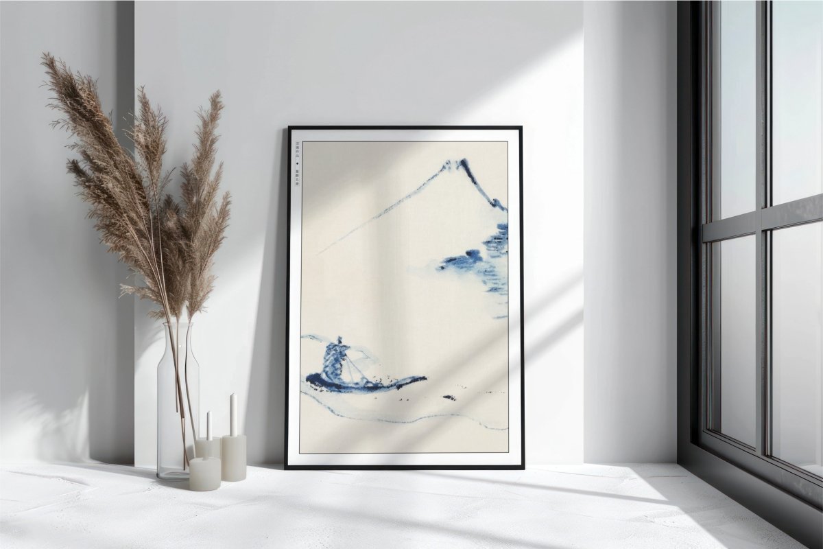 Hokusai - A Person in a Small Boat - Art Only with Decor