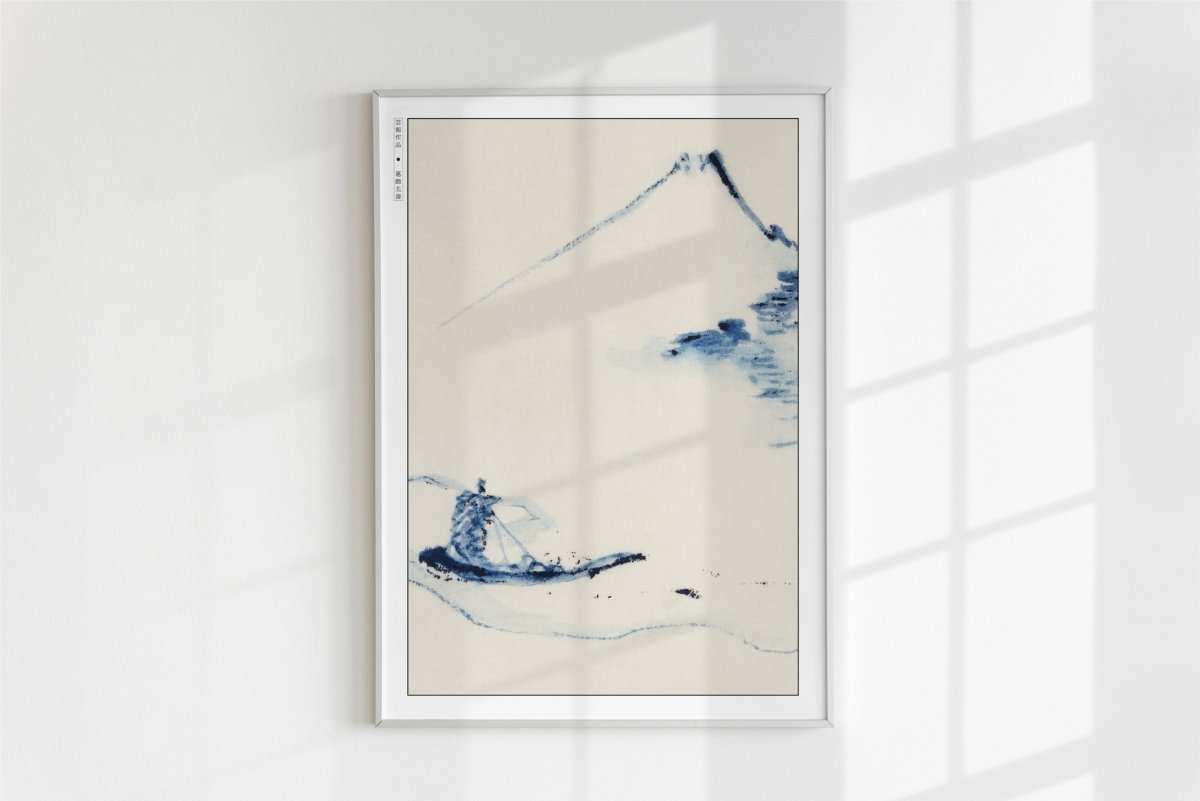 Hokusai - A Person in a Small Boat - Art Only - White Frame