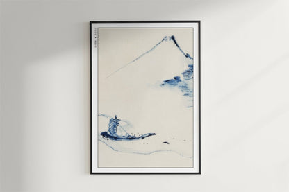 Hokusai - A Person in a Small Boat - Art Only - Black Frame