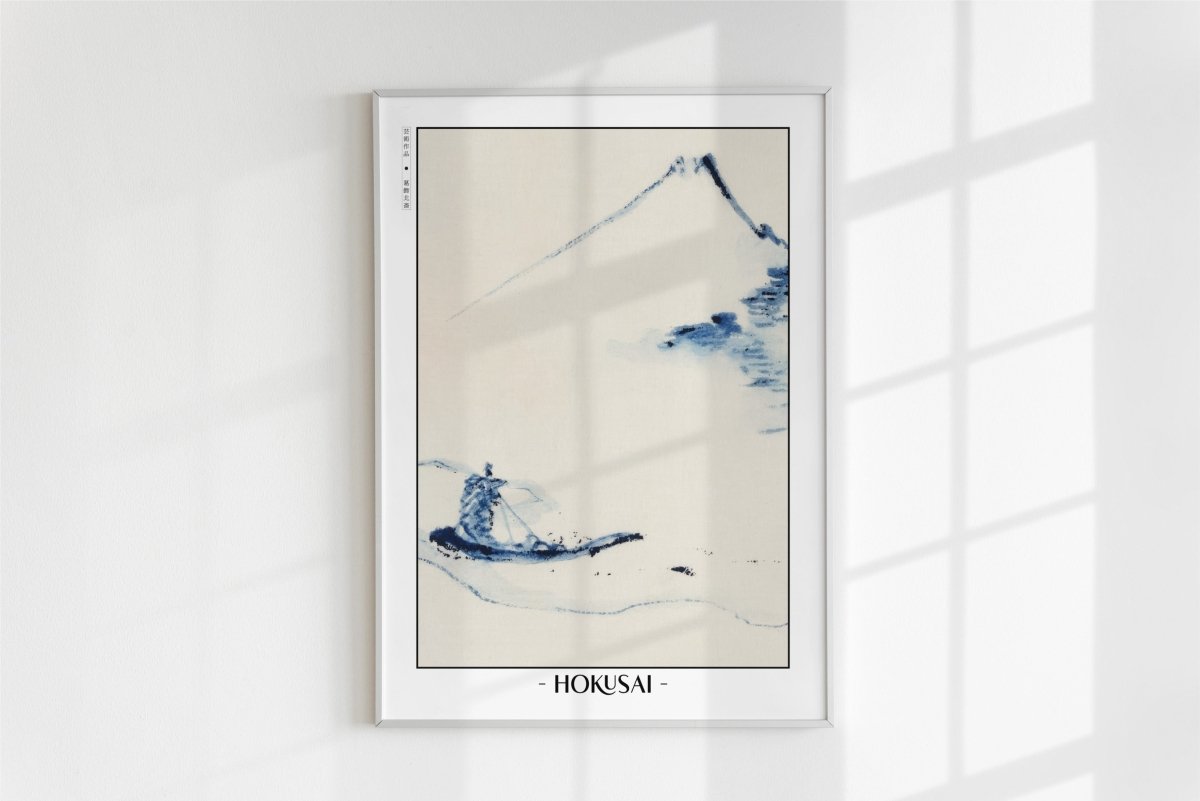 Hokusai - A Person in a Small Boat - Artist Name - White Frame